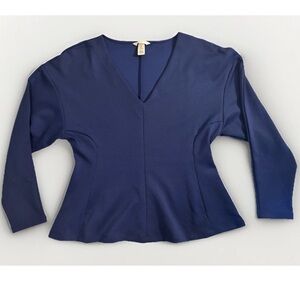 H&M Woman’s Blue Long-Sleeve Peplum-Style Blouse Size L